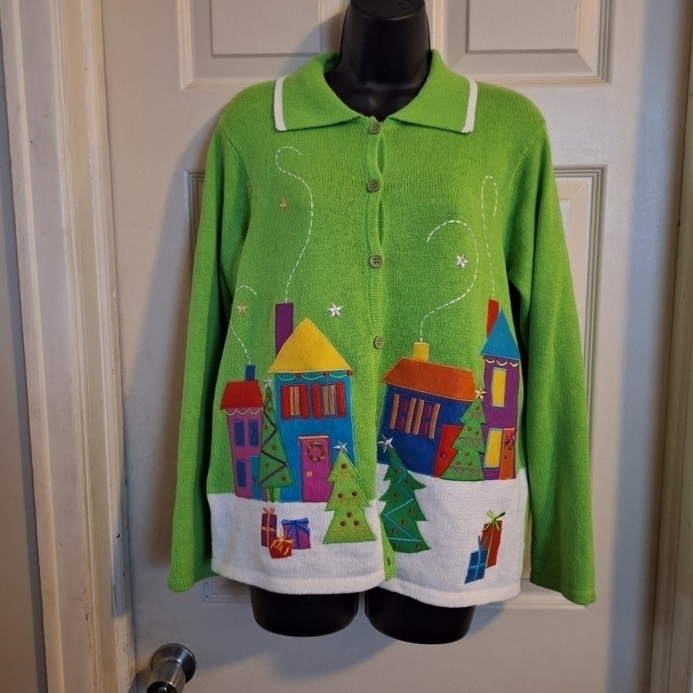 Tiara International Christmas collection button-down cardigan sweater